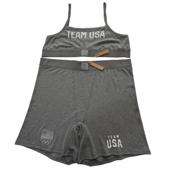 SKIMS Soft Lounge Bralette + Boxer Short Set Team USA‎ Heather Gray 4X - Picture 15 of 15